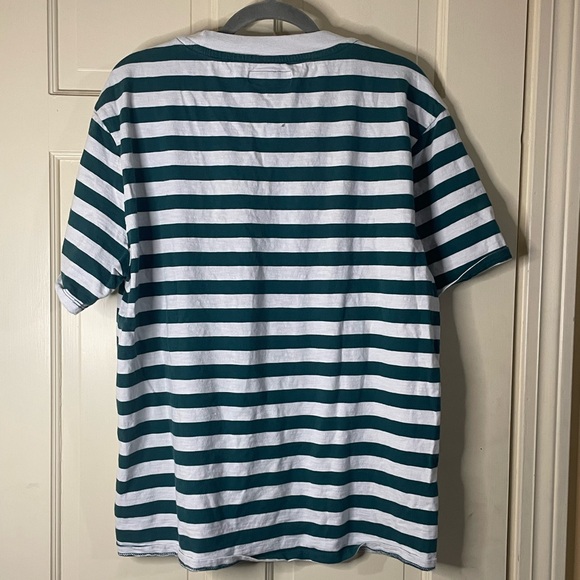 GUESS Shirt Mens Size L Green White Striped Los Angeles Originals Graphic Print - Picture 7 of 11